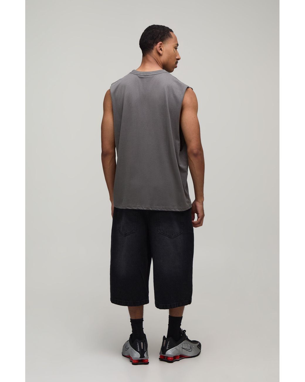 BoohooMAN Gray Oversized Renaissance Micro Print Tank Cotton for men
