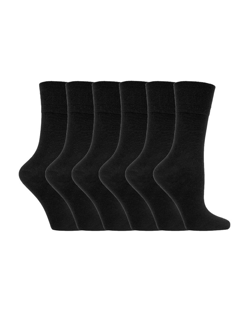 IOMI Black Ladies 6 Pack Non Elastic Diabetic Socks With Hand Linked Toe Seams