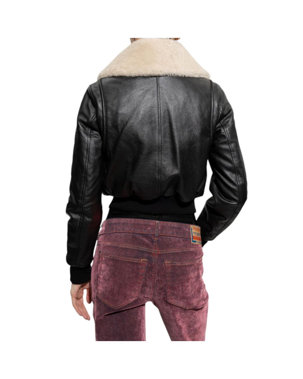 DIESEL Black L-Isek Leather Jacket Fur Collared Coat Winter Biker