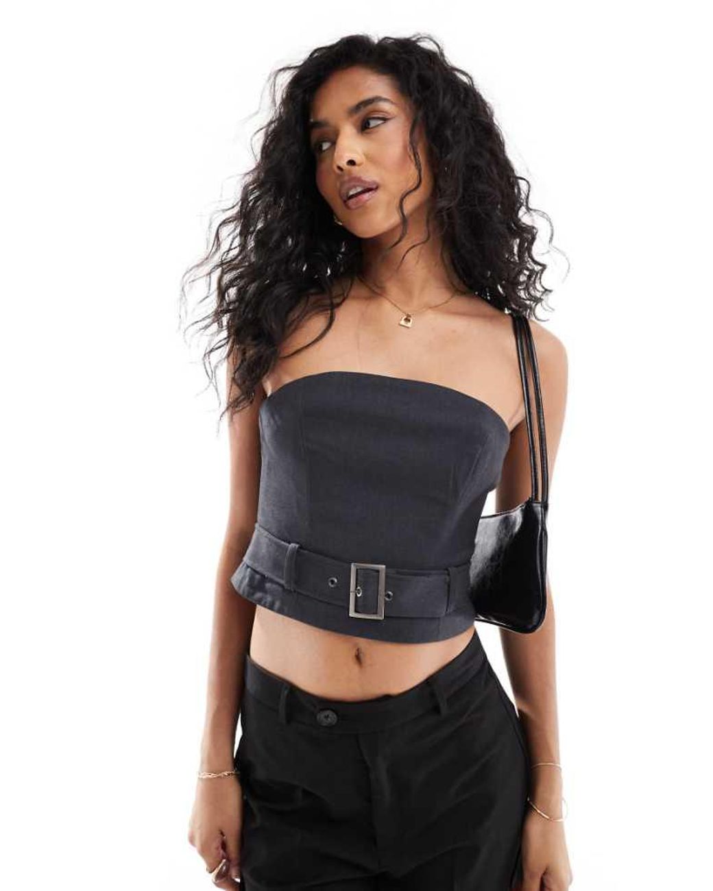 ASOS Black Tailored Bandeau Top With Belt Detail