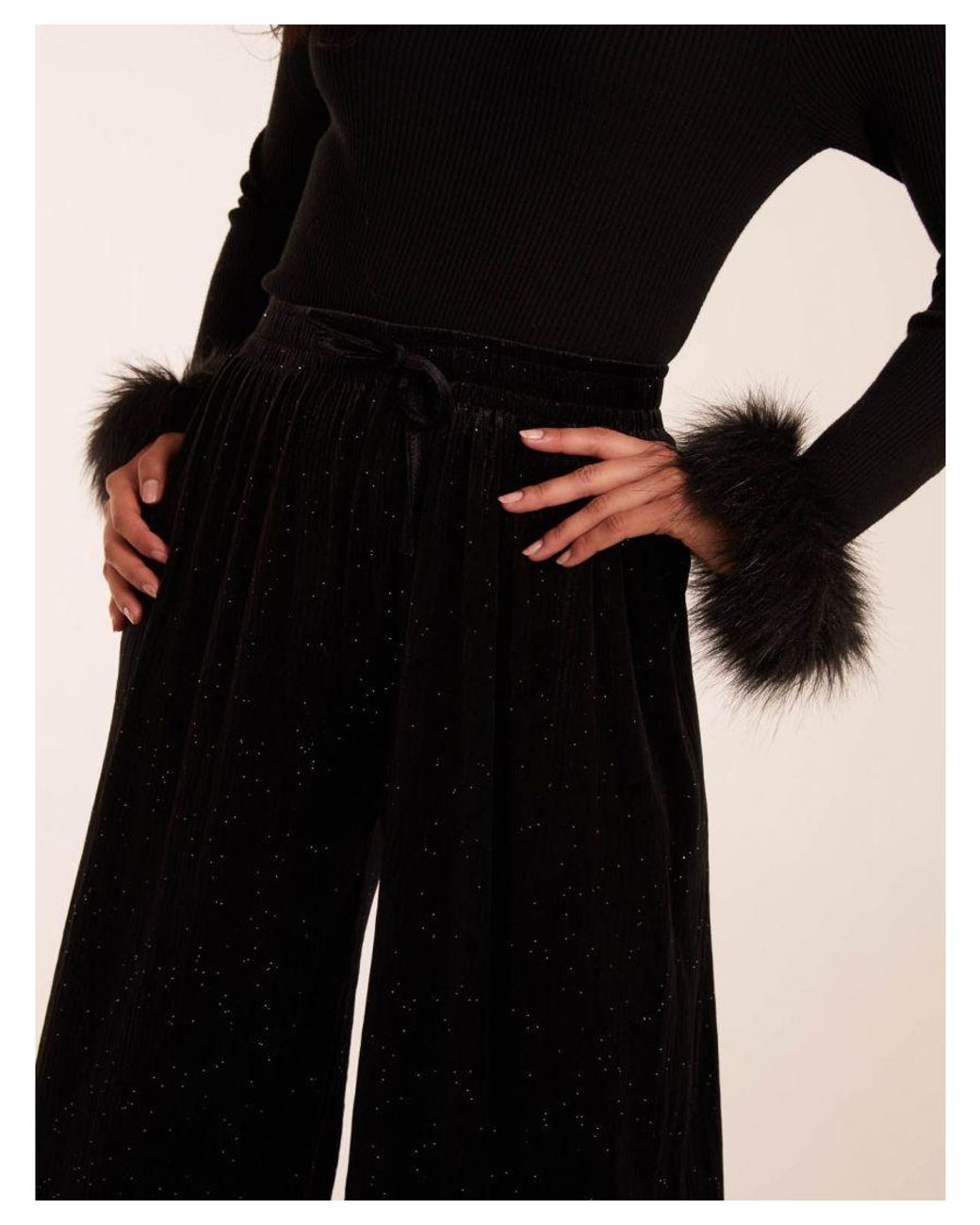Blue Vanilla Black Sparkling Velour Wide Leg Trouser
