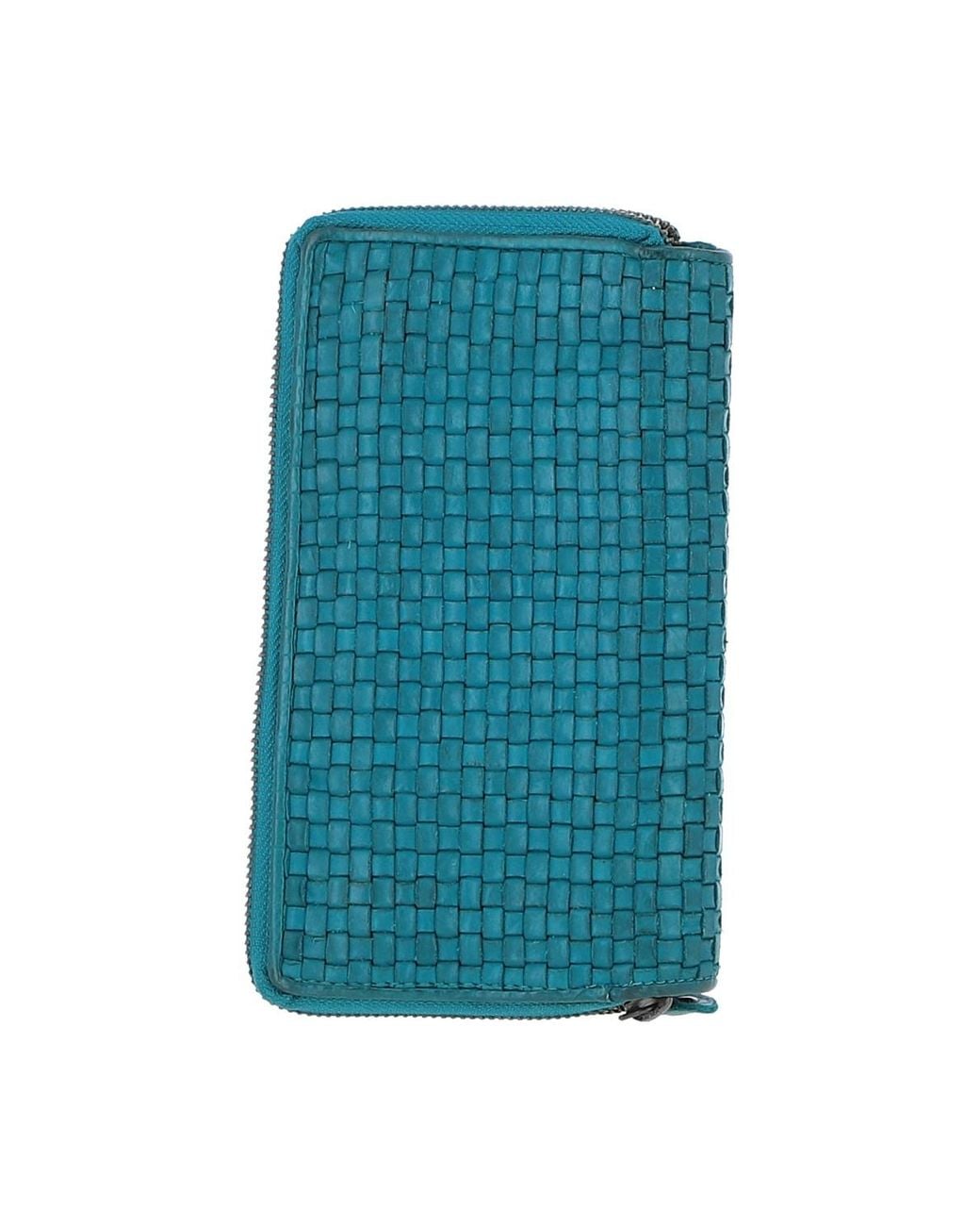 Ashwood Leather Blue 'Grazia Infinita' Woven Vintage Zip Around Large Purse