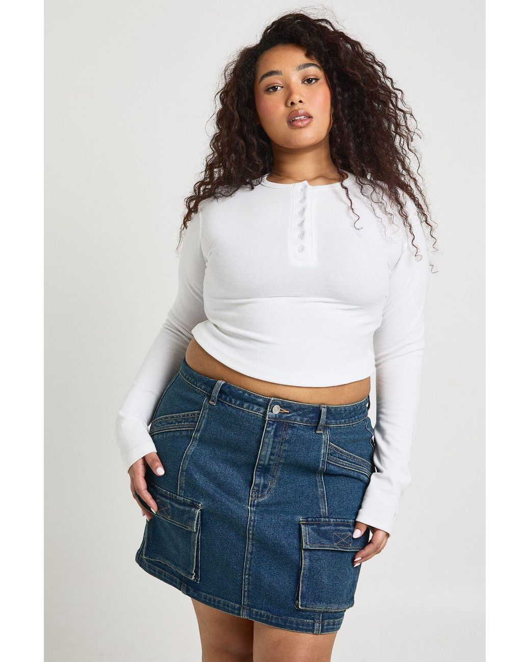 Boohoo White Plus Cargo Denim Mini Skirt