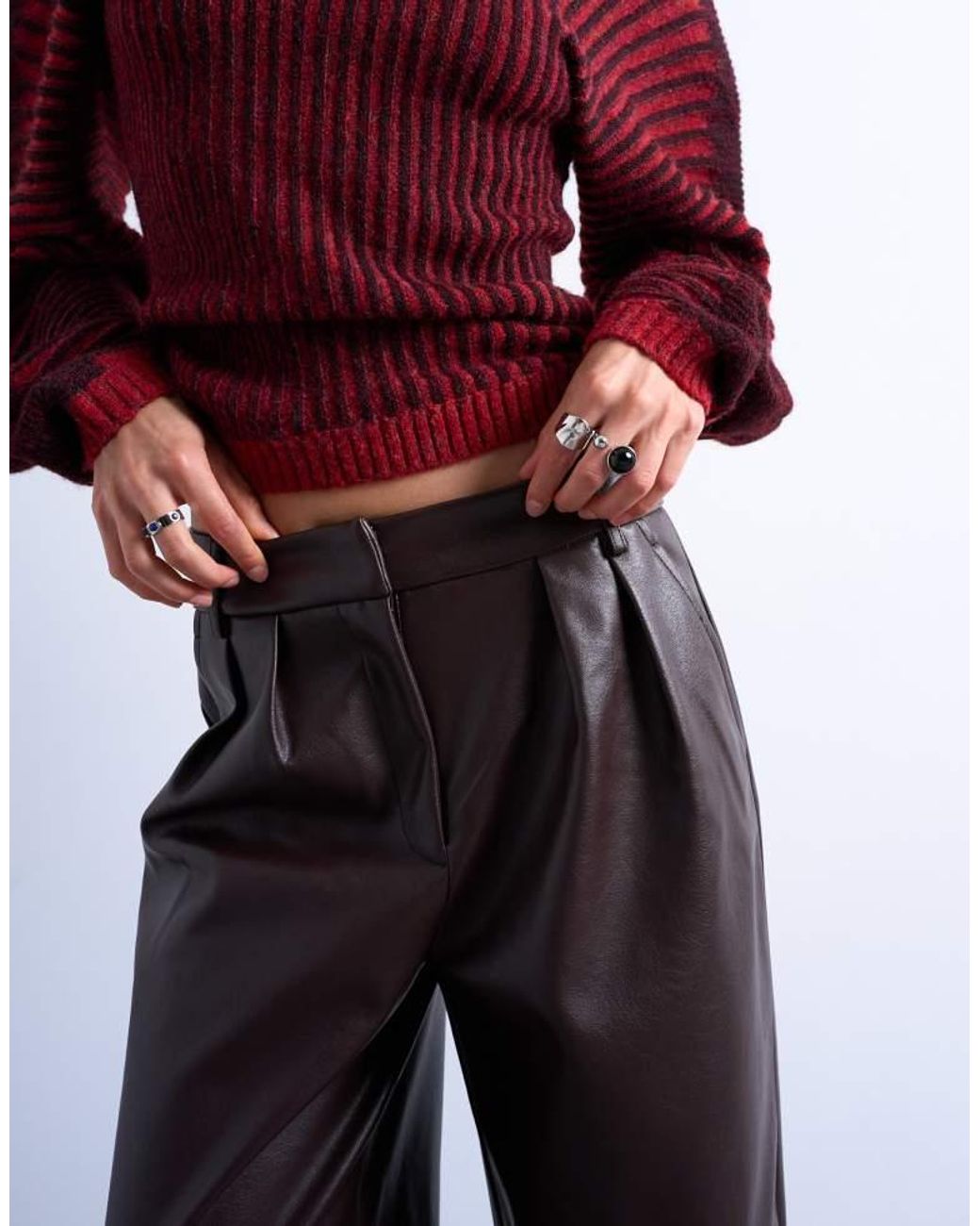 TOPSHOP Pleated Tailored Style Wide Leg Faux Leather Trouser