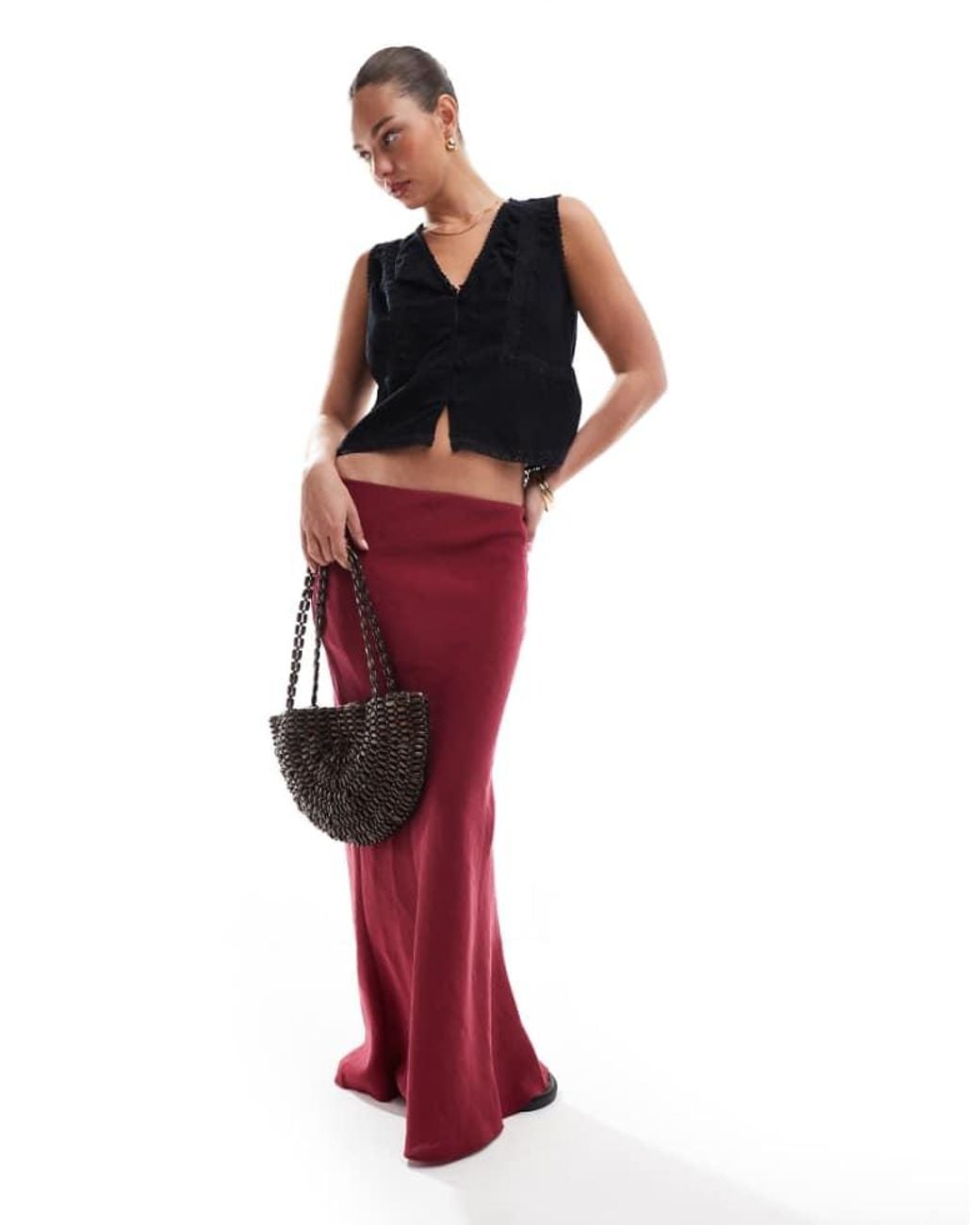 ASOS Red Soft Touch Bias Midi Skirt
