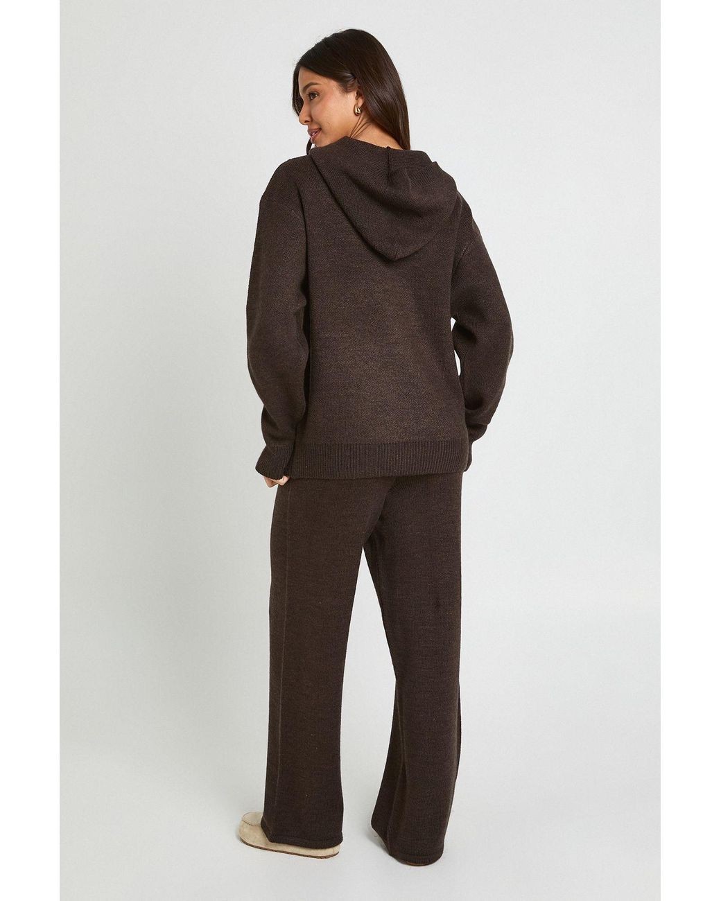 Boohoo Brown Sports Club Oversized Knitted Hoodie And Trouser