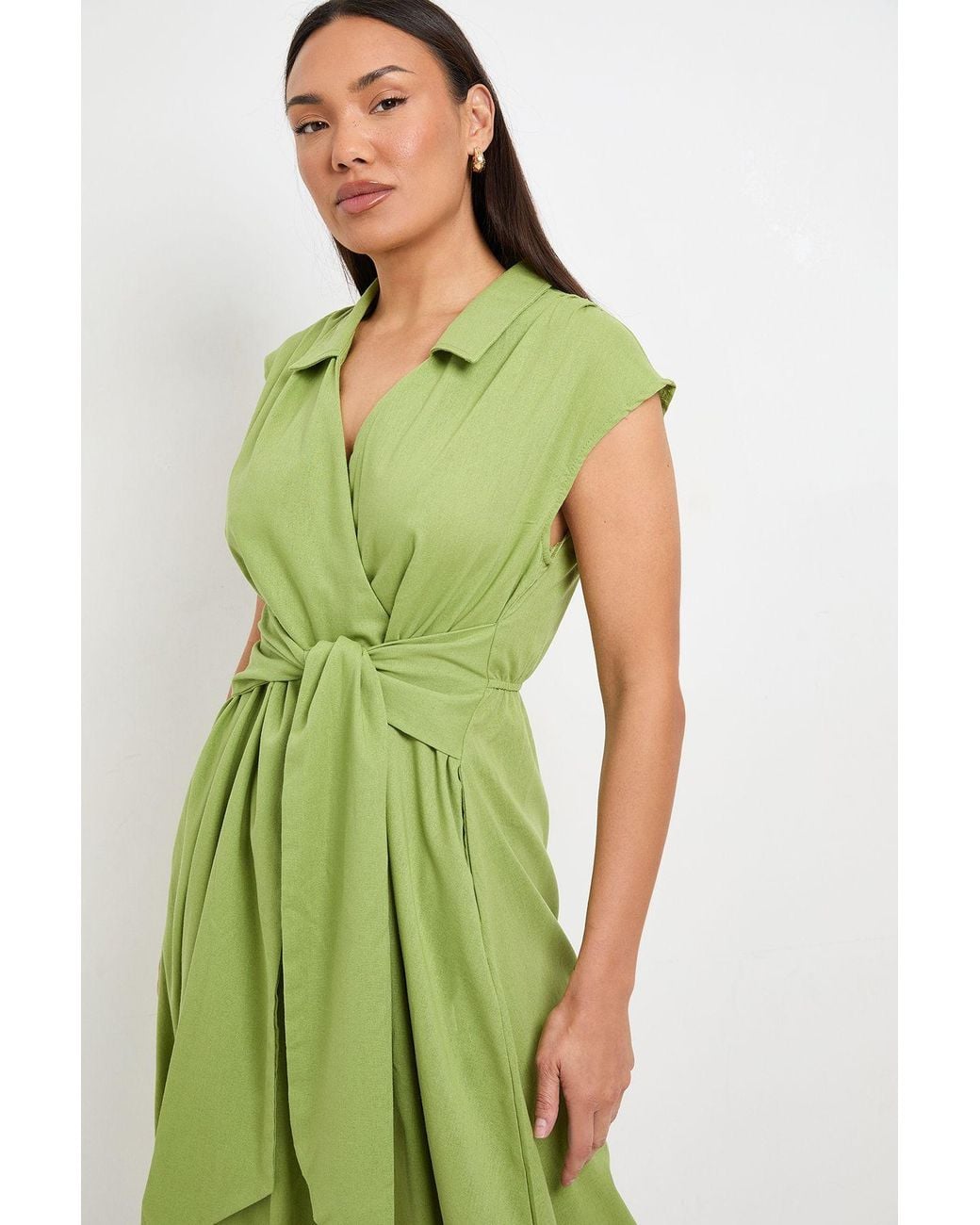 PRINCIPLES Green Linen Blend Belted Midi Dress