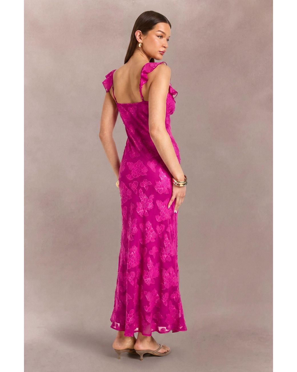 Boohoo Pink Burnout Ruffle Strap Slip Dress
