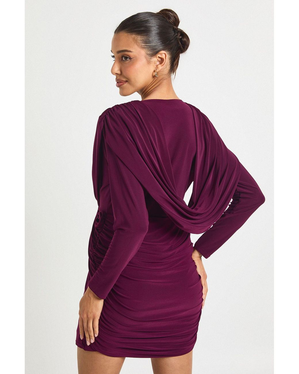 Boohoo Purple Ruched Twist Front Drape Detail Mini Dress