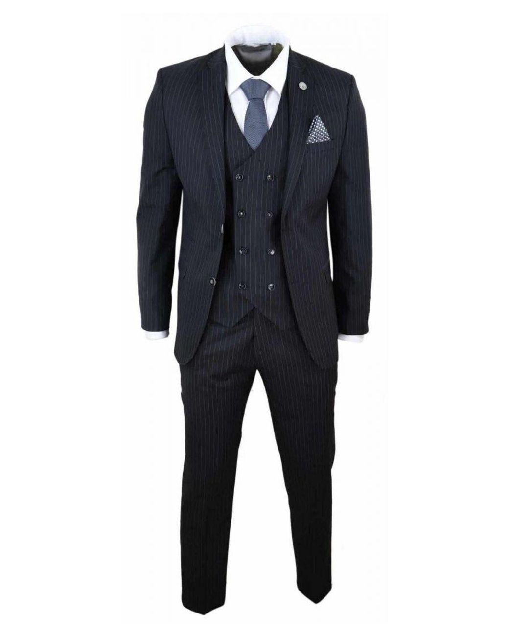 TruClothing Black 3 Piece Pinstripe Retro Suit for men