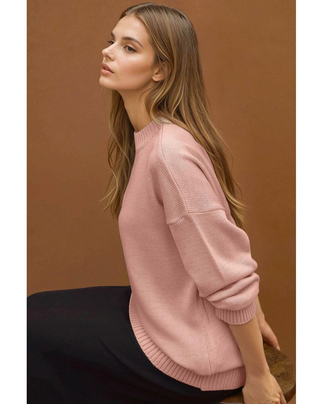 Hiccup Pink Thick Knit Crew Neck Long Sweater