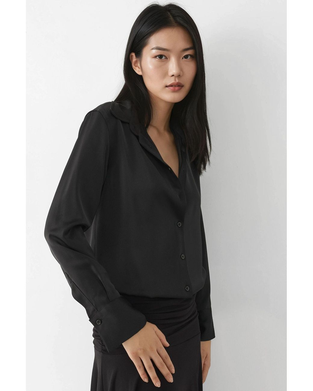 Hiccup Black Long Sleeve Satin Shirt