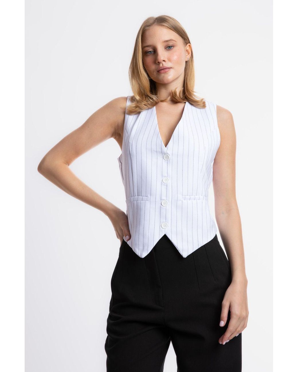 Hiccup Green Striped V Neck Buttoned Waistcoat