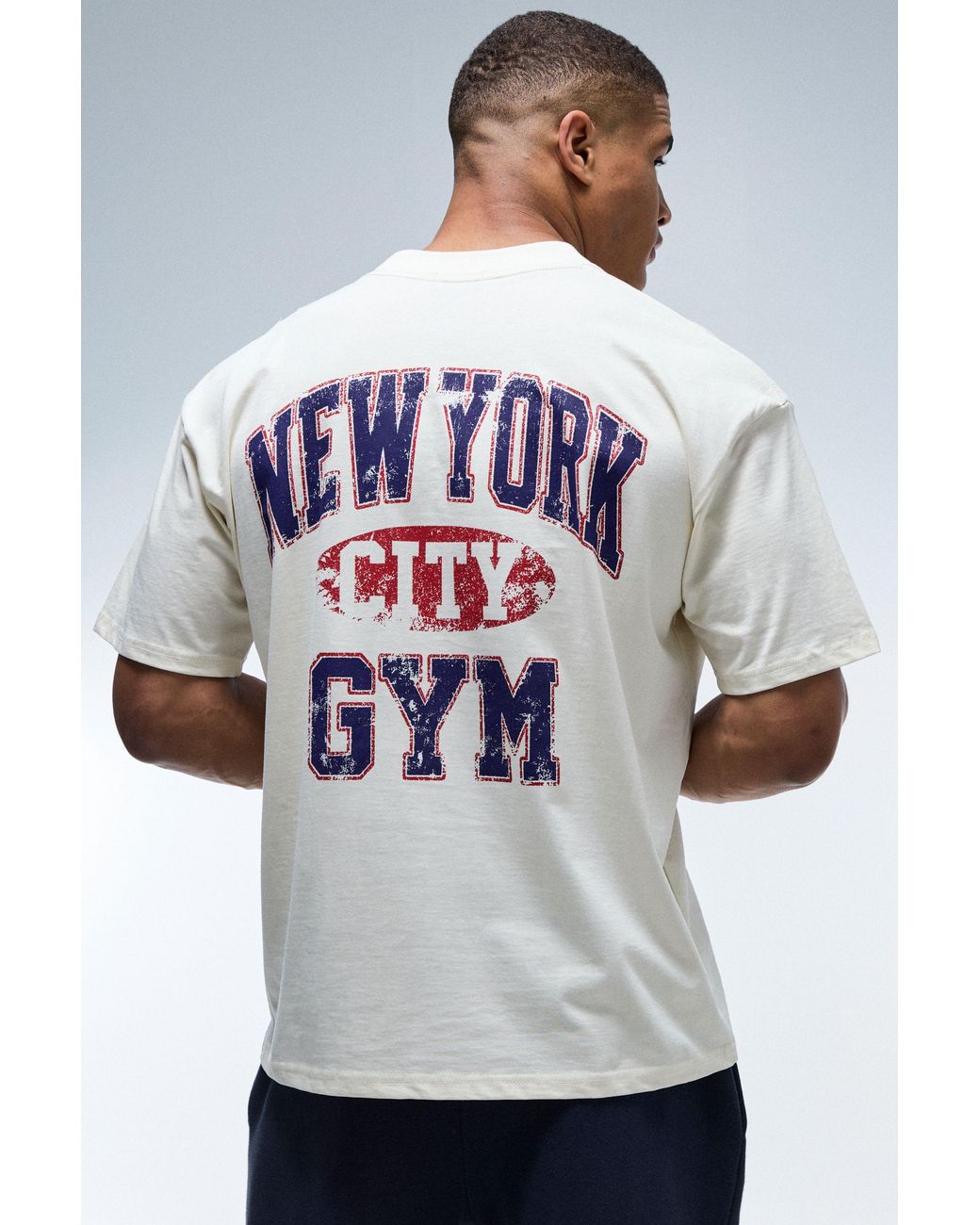 BoohooMAN Gray Active New York City Gym Oversized Extended Neck T-Shirt for men