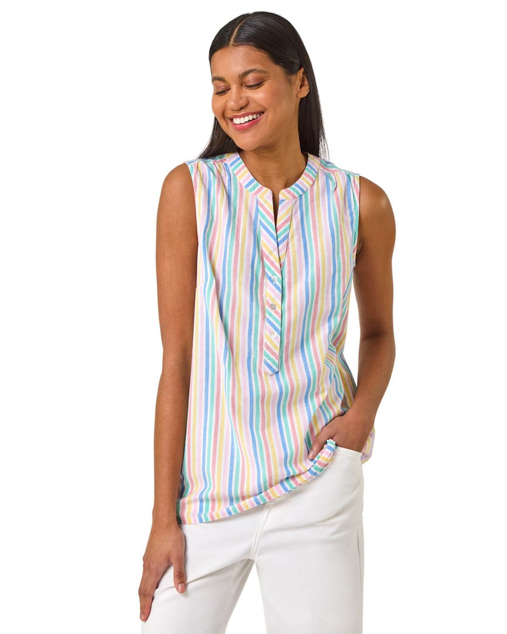 Roman Blue Stripe V-Neck Vest Top