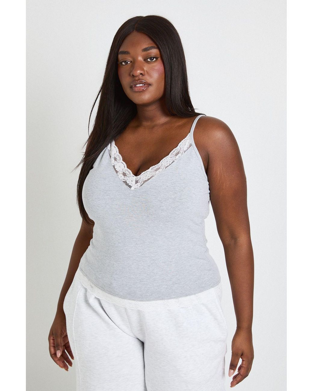 Boohoo White Plus Lace Trim Tie Keyhole Top
