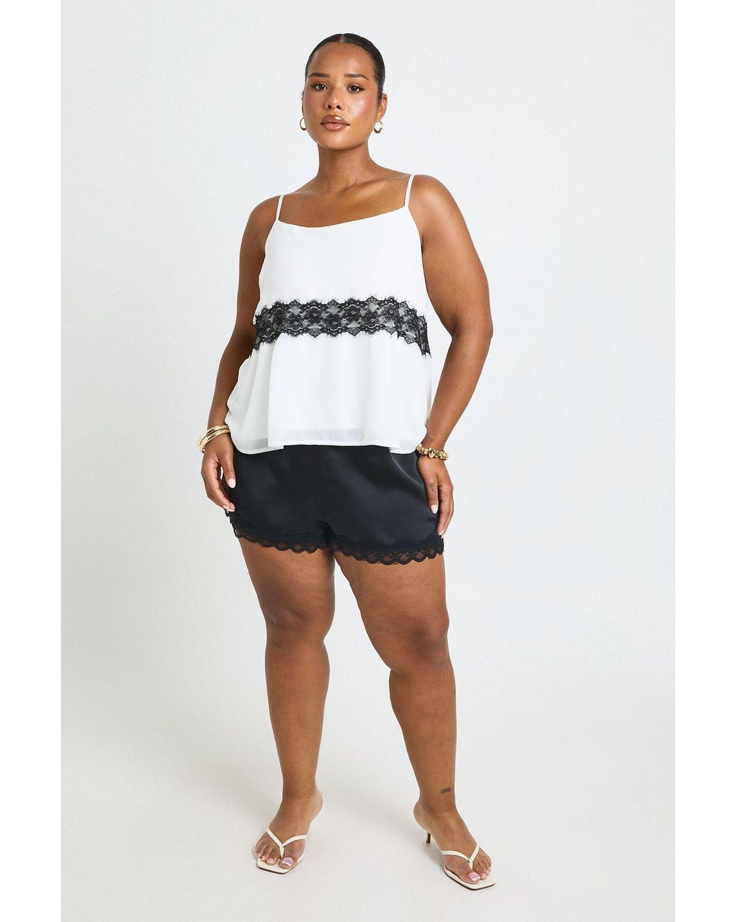 Boohoo Blue Plus Lace Insert Cami Strappy Top