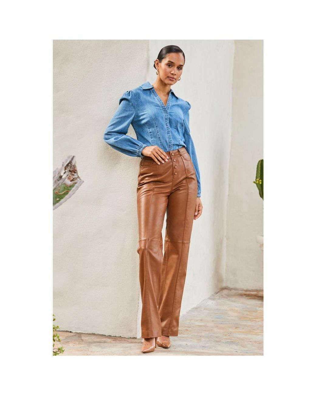 Sosandar Blue Mid Denim Balloon Sleeve Shirt