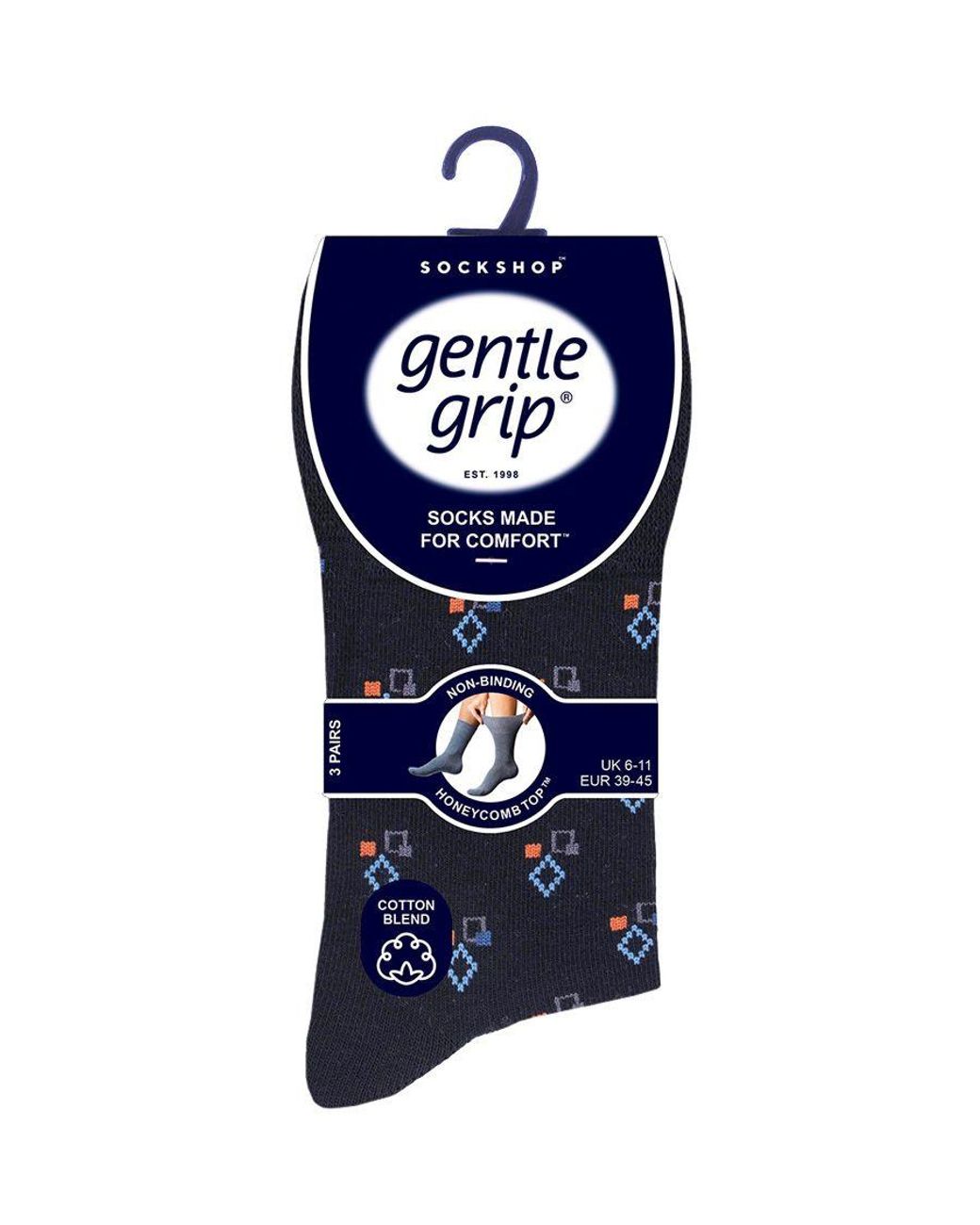 Gentle Grip Blue 6 Pairs Non Elastic Socks for men