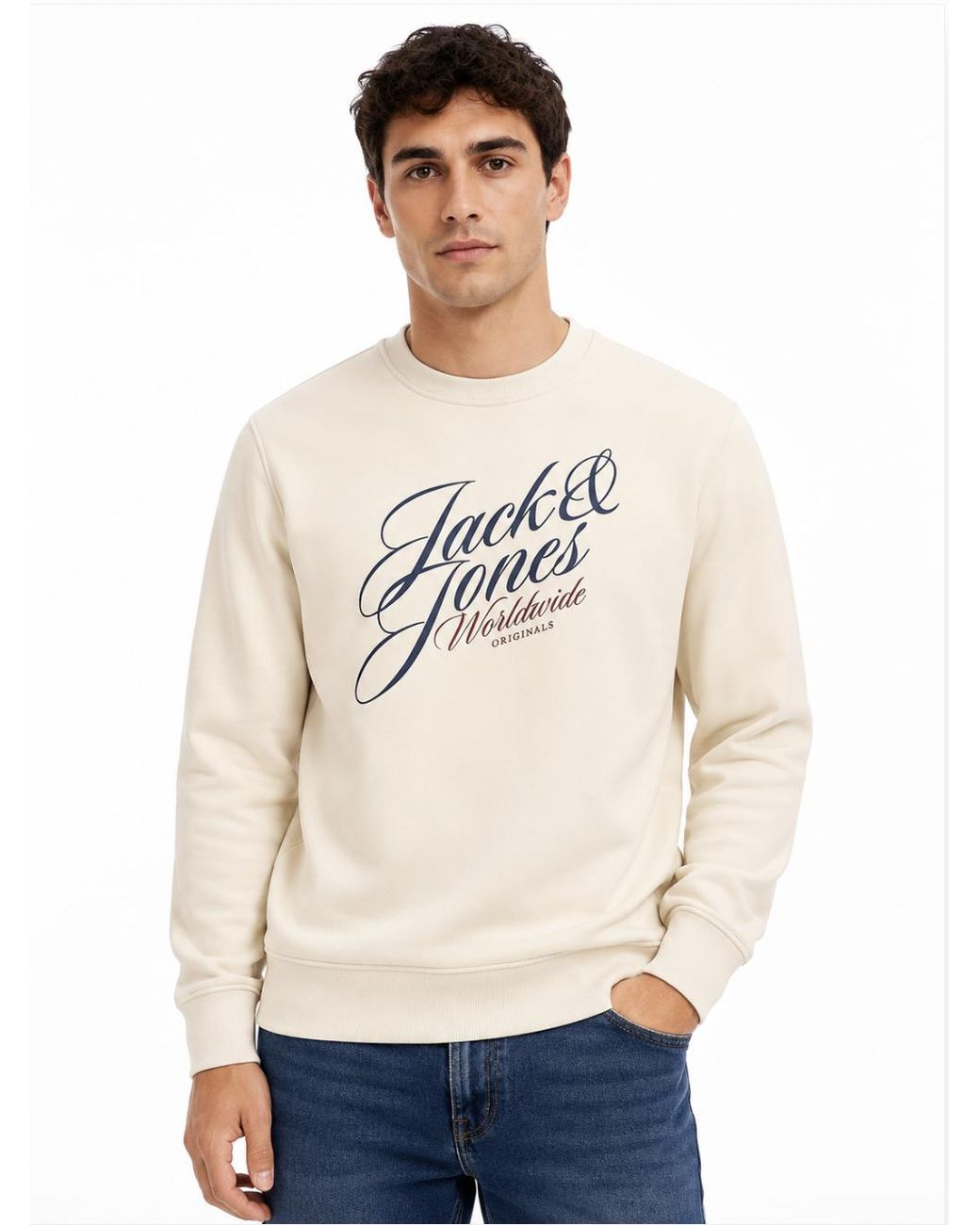 Jack & Jones Natural Crew Neck Sweatshirt Graphic Logo for men