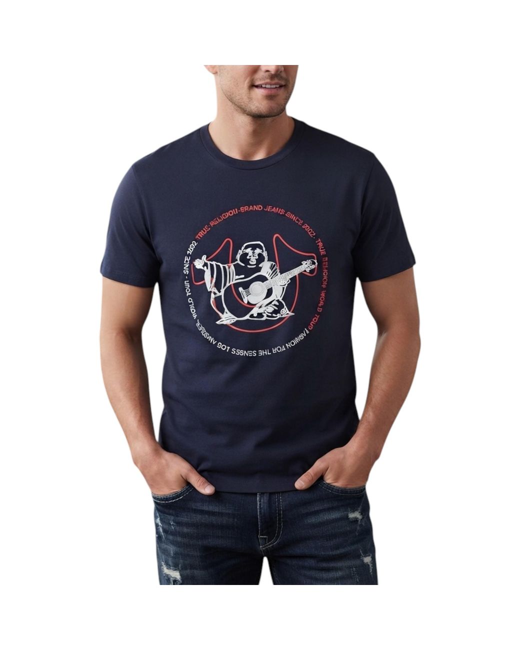 True Religion Blue 108038 T Shirts Short Sleeve Casual Cotton Summer Soft Top for men
