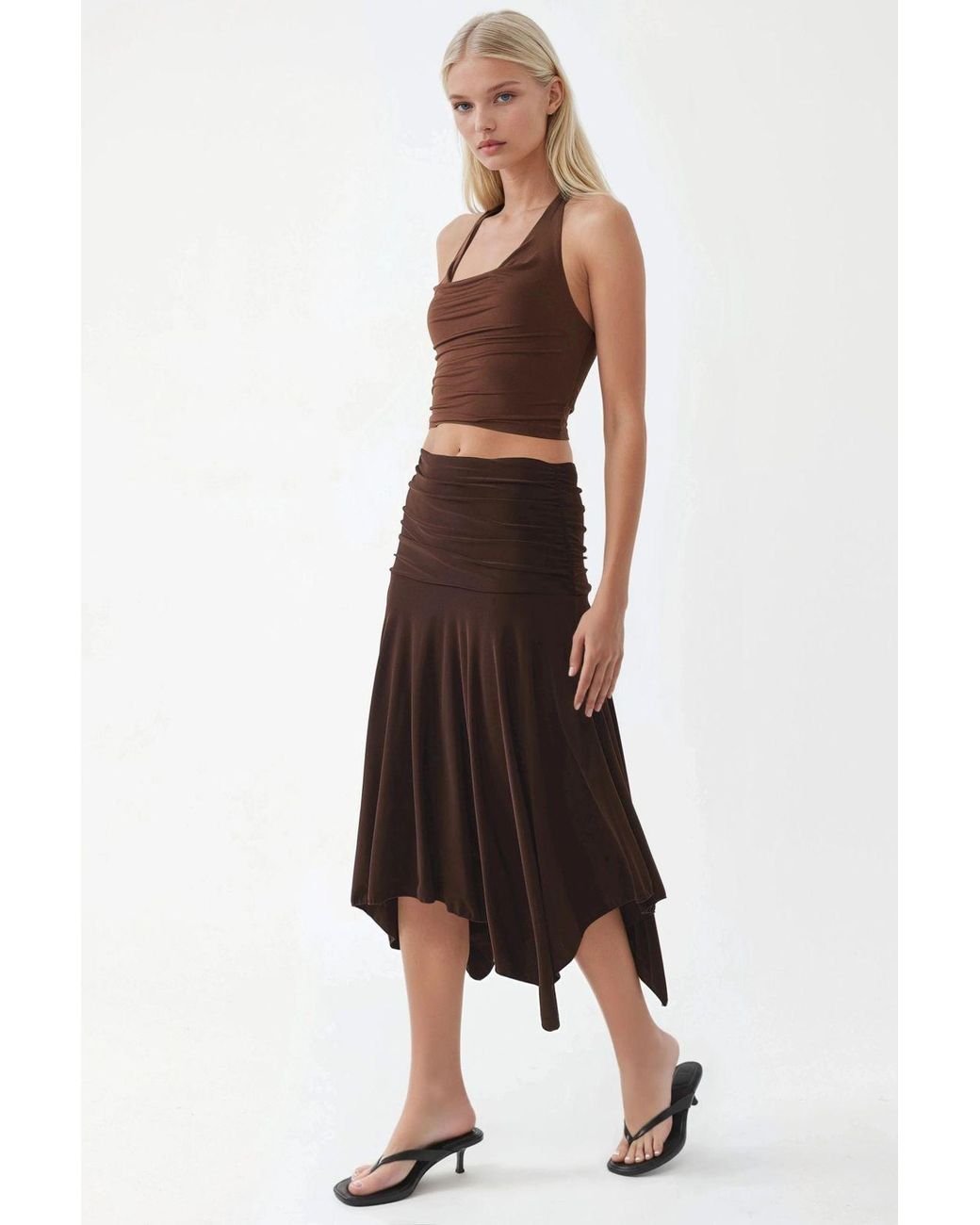 Busem Black Asymmetrical Midi Skirt With Drape Detail
