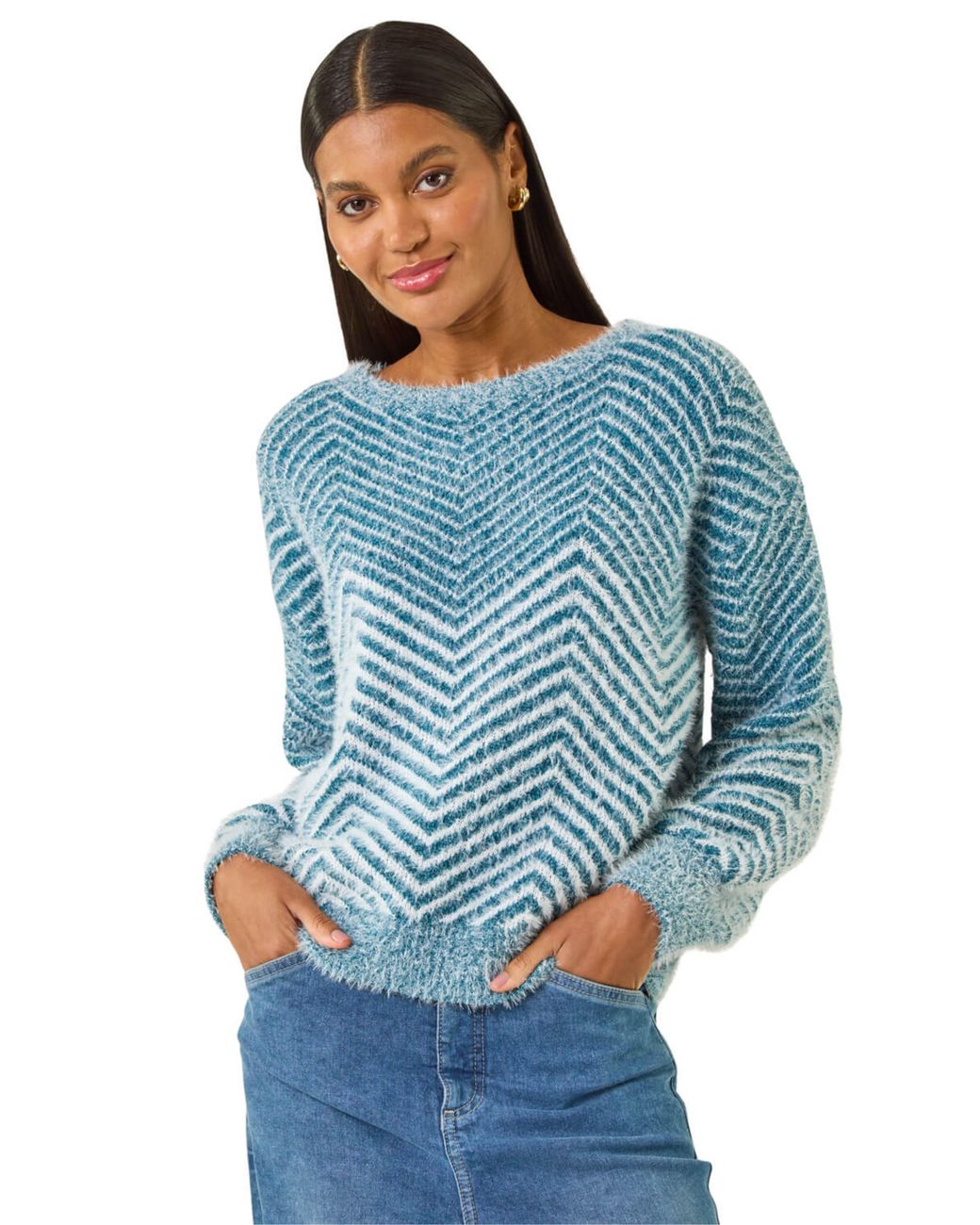 Roman Blue Abstract Stripe Knit Jumper