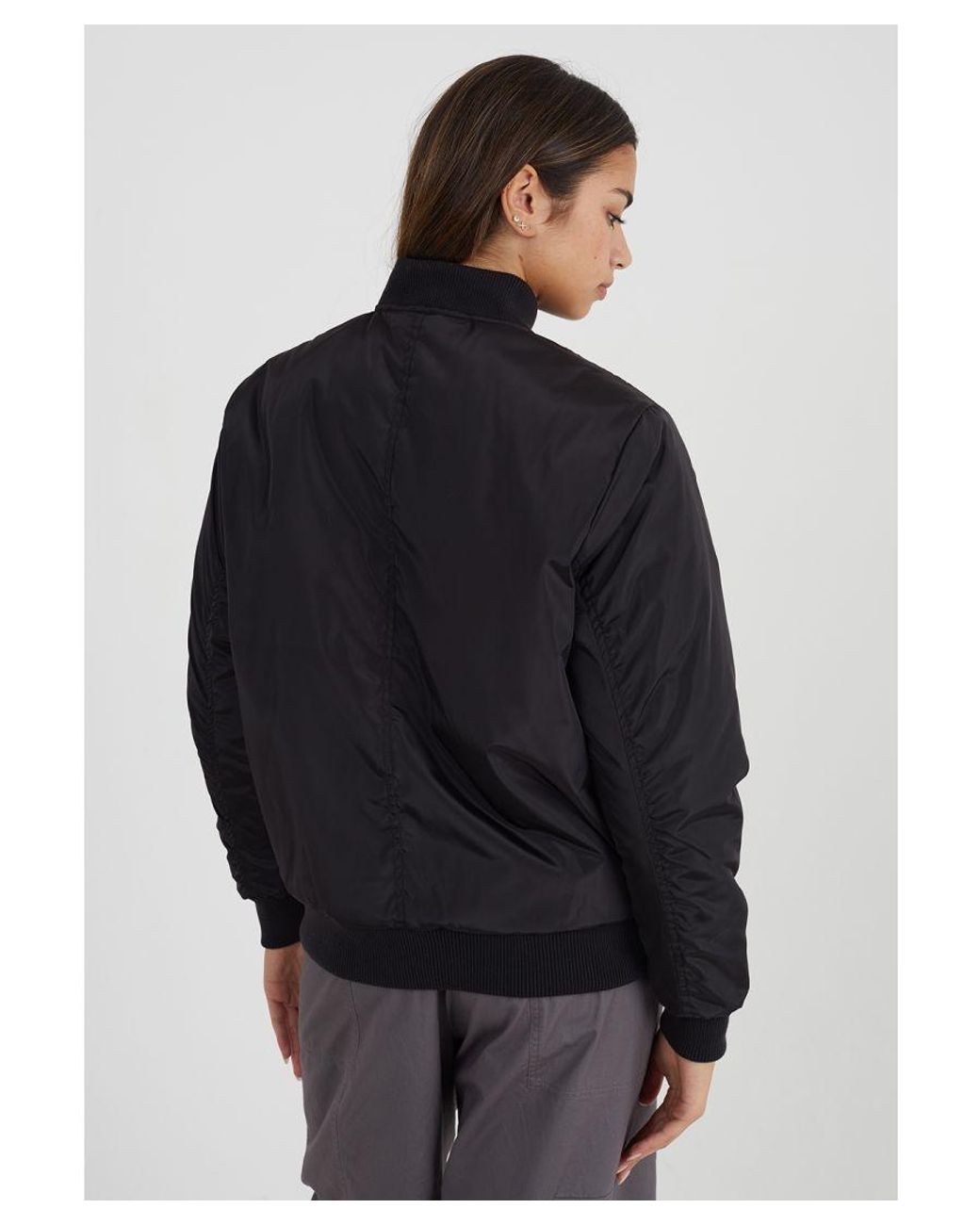 Brave Soul Blue 'Brazil' Ruched Sleeve Oversized Bomber Jacket