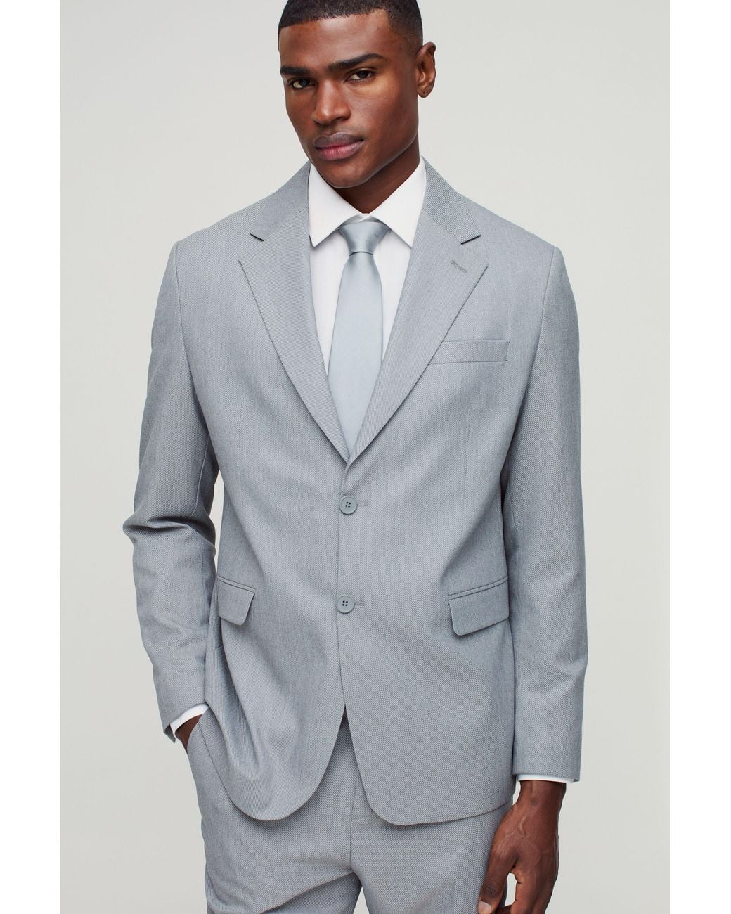 BoohooMAN Gray Straight Fit Stipe Texture Blazer for men