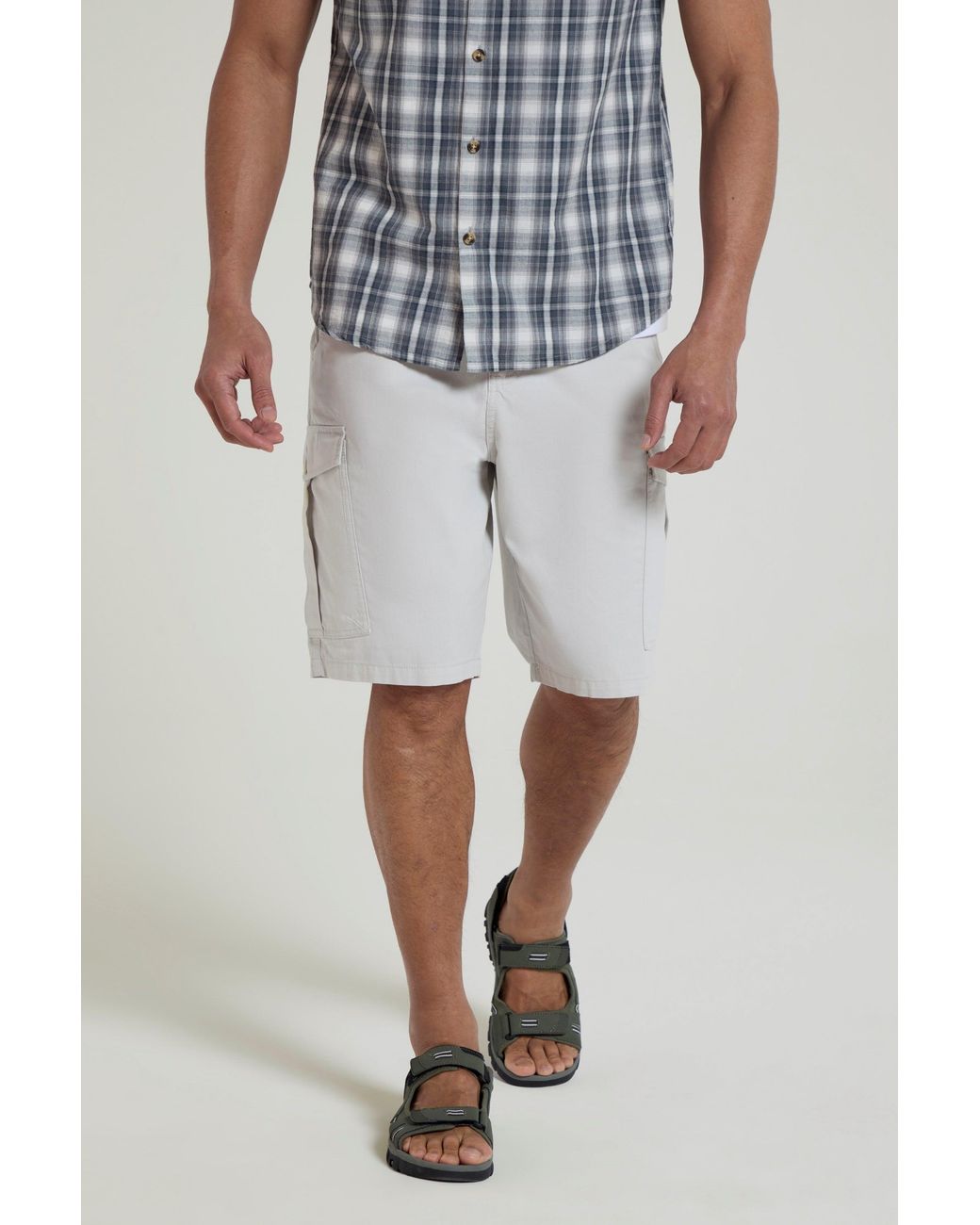 Mountain Warehouse Gray 'Lakeside' Twill Cotton Cargo Shorts With Multiple Pockets for men
