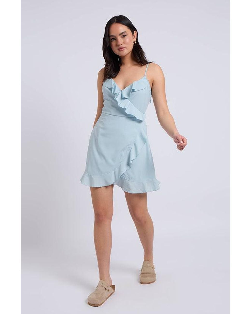Urban Bliss Blue Cami Woven Frill Tea Dress With Lining