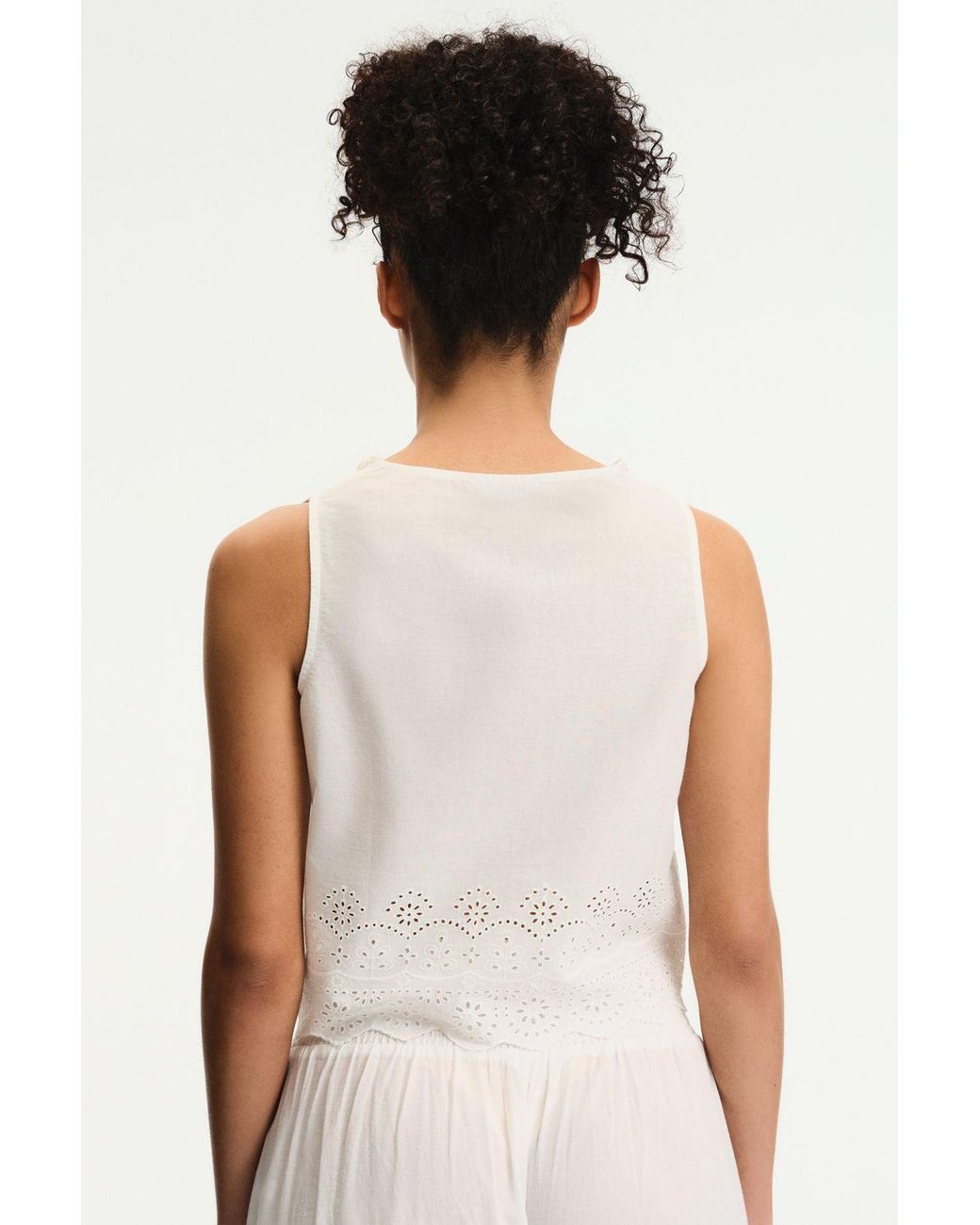 Penti White Embroidered Cotton V-Neck Tie Blouse