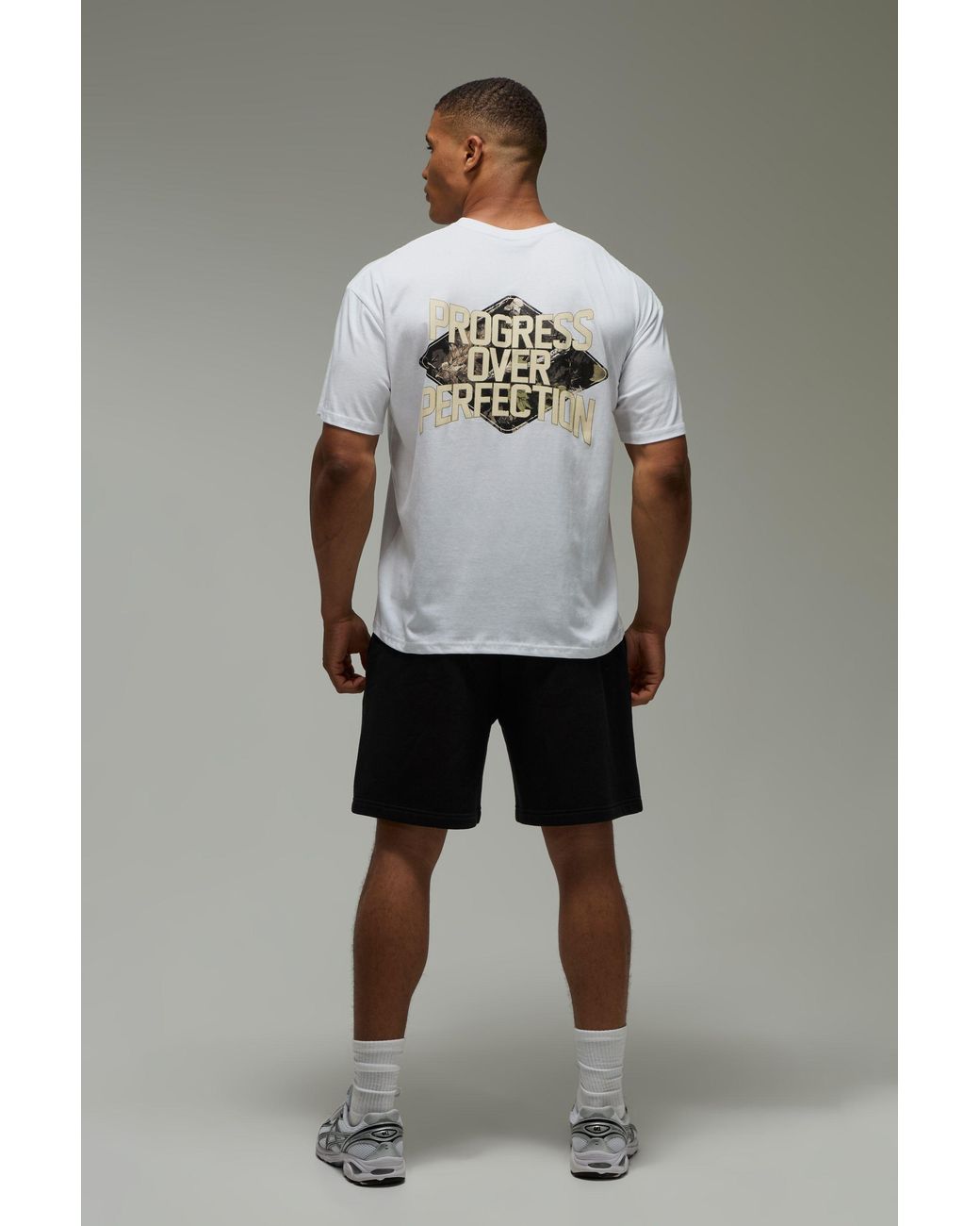 BoohooMAN Gray Active Camo Progress Over Perfection Oversized T-Shirt for men