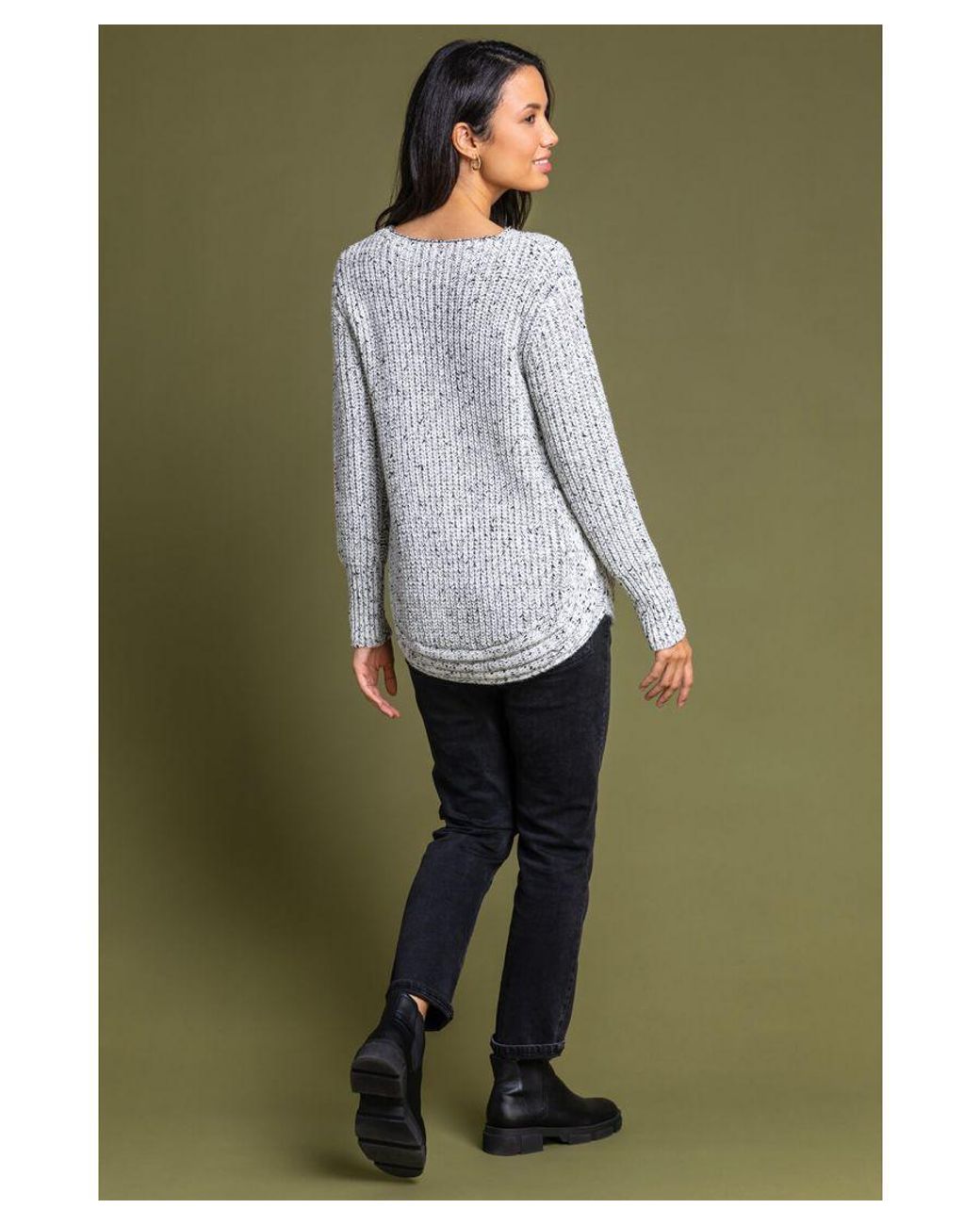 Roman Gray Curved Hem Stitch Detail Jumper