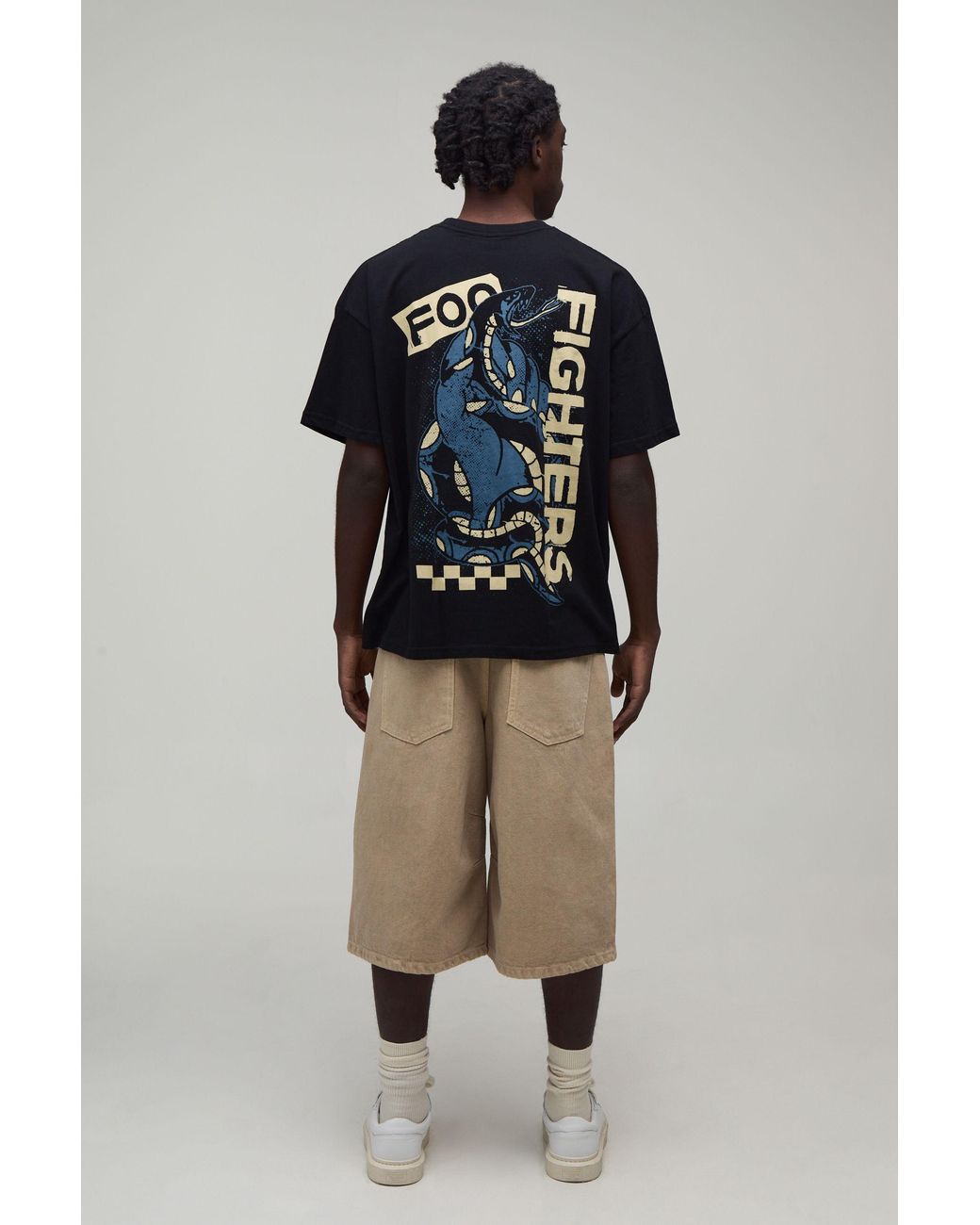 BoohooMAN Blue Oversized Foo Fighters Snake License Print T-Shirt for men