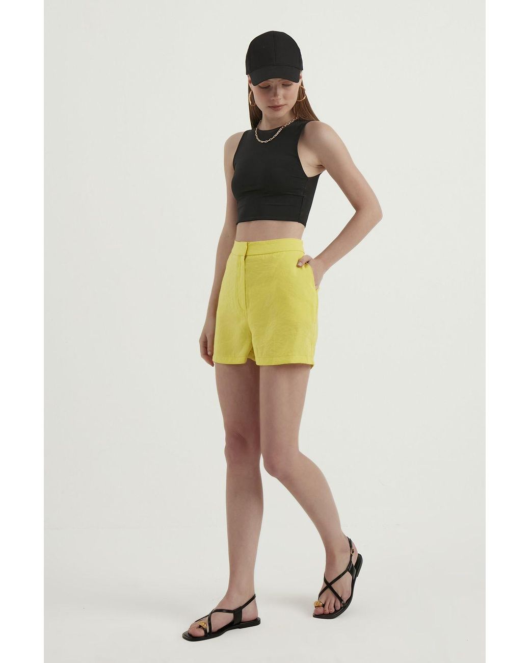 Hiccup Yellow High Waist Mini Shorts