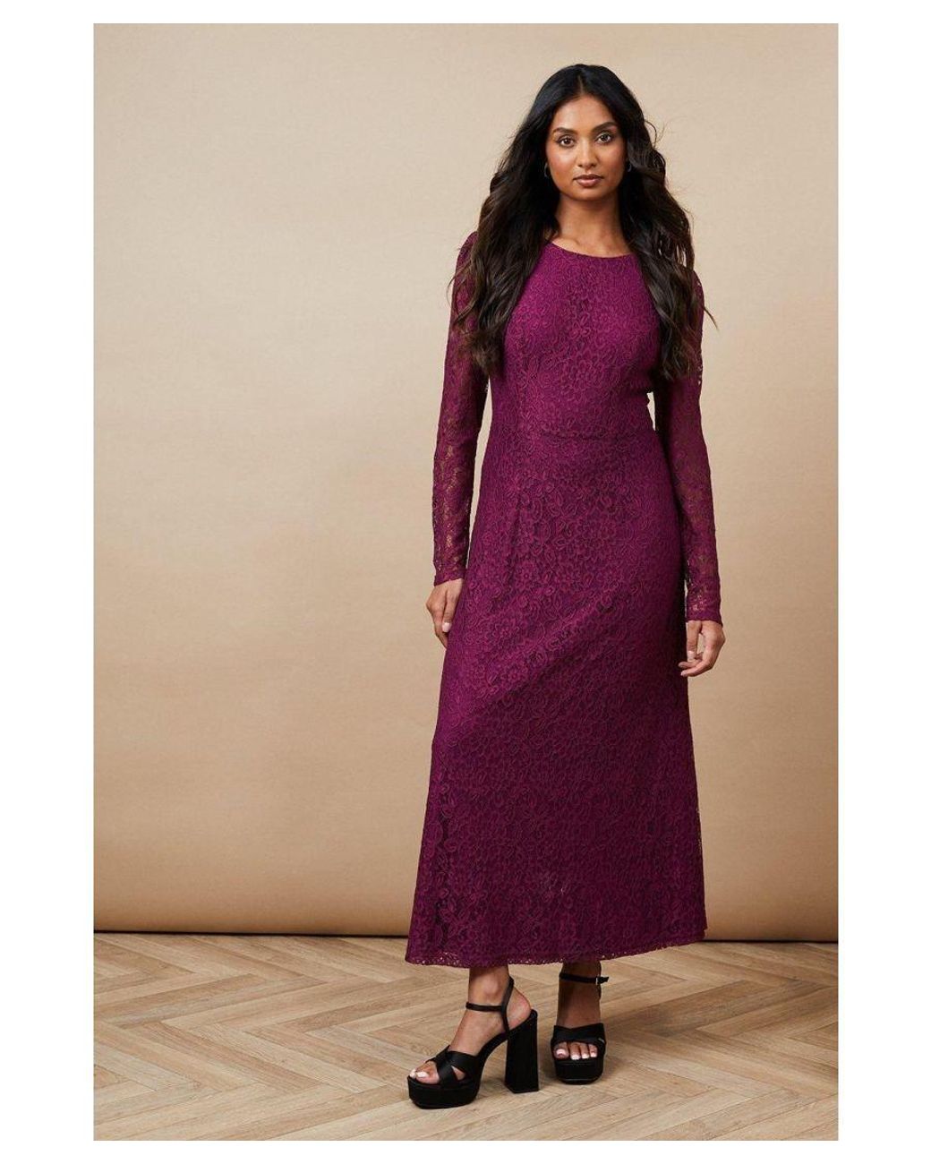 Oasis Occasion Lace Cut Out Back Midi Dress in Purple | Lyst UK