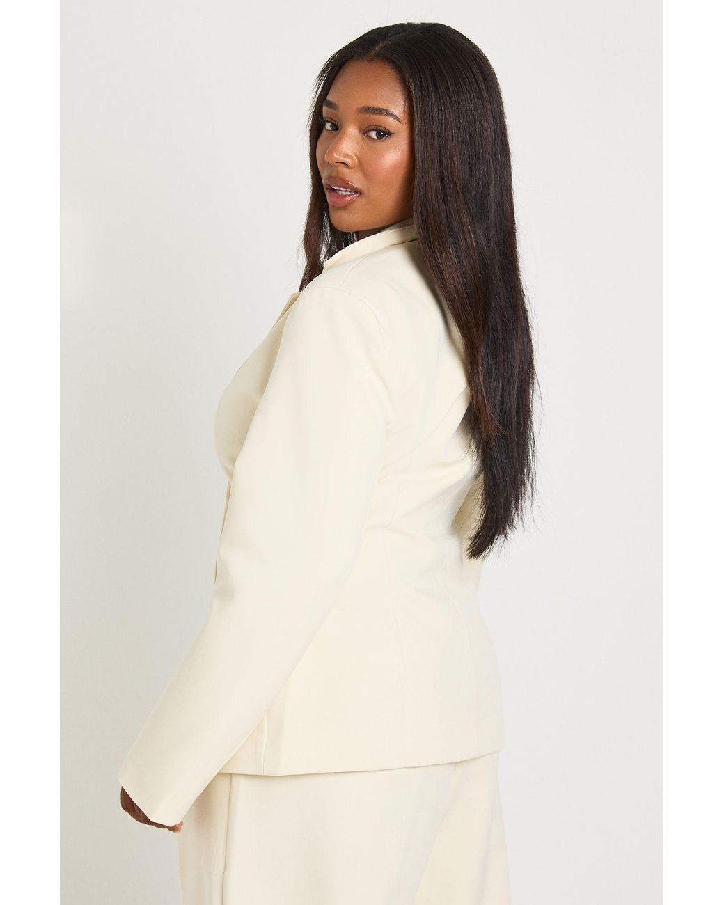 Boohoo Natural Plus Cinched Waist Peplum Blazer