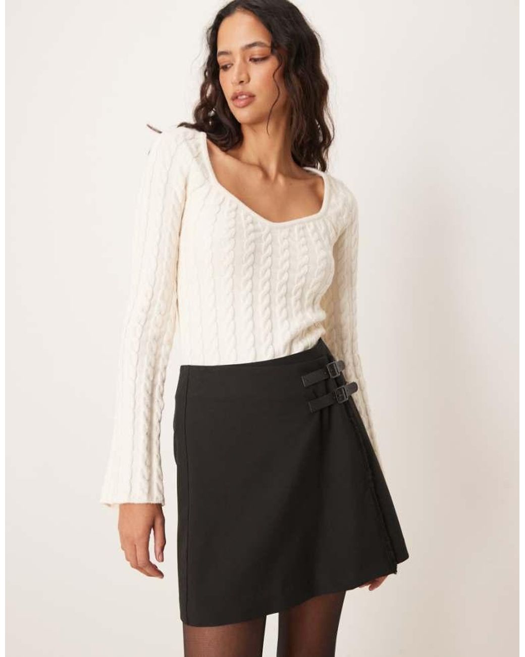 ASOS White Double Belt Wrap Raw Edge Tailored Skirt