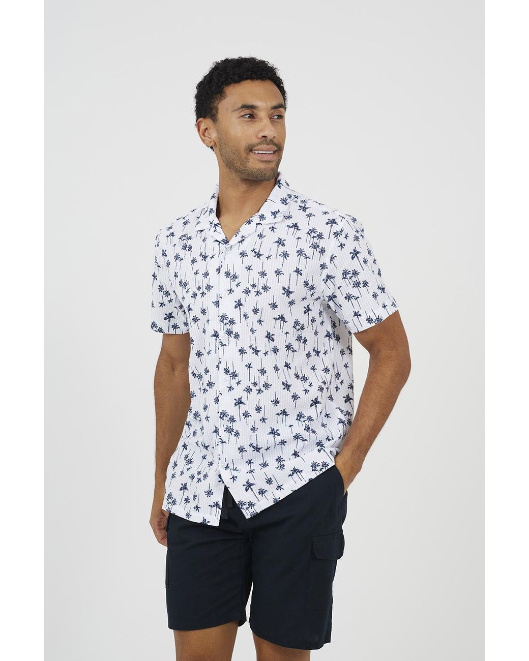 Brave Soul White Printed Revere Collar Shirt for men