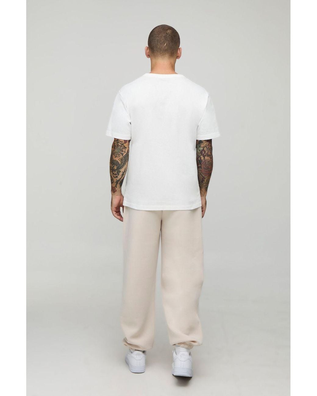 BoohooMAN Natural Baggy Fit Bonded Scuba Cuffed Joggers for men