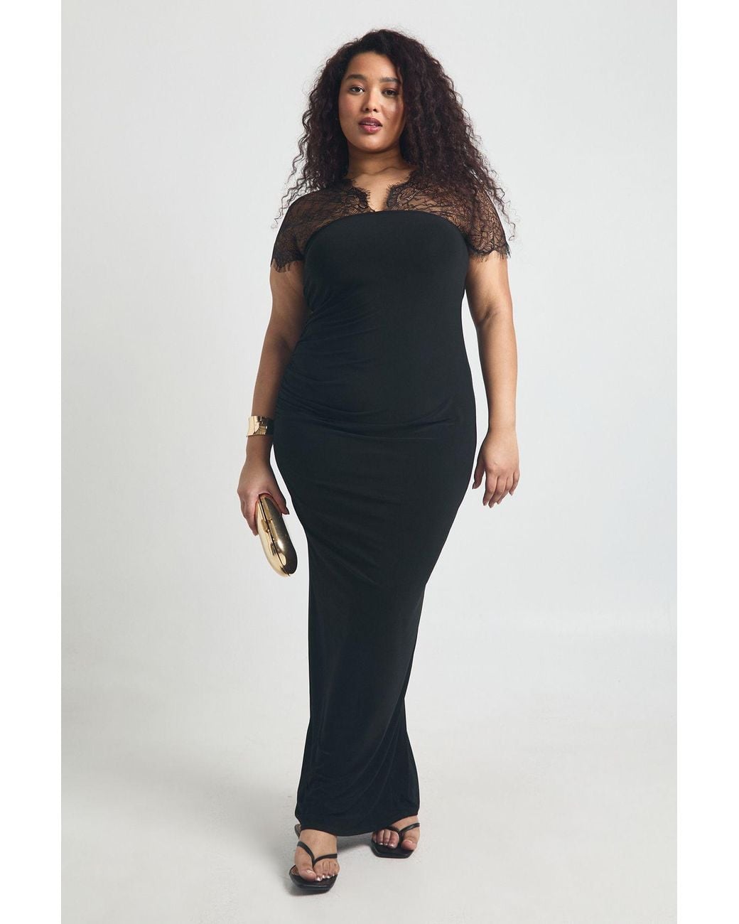 Boohoo Blue Plus Lace Insert V Neck Maxi Dress