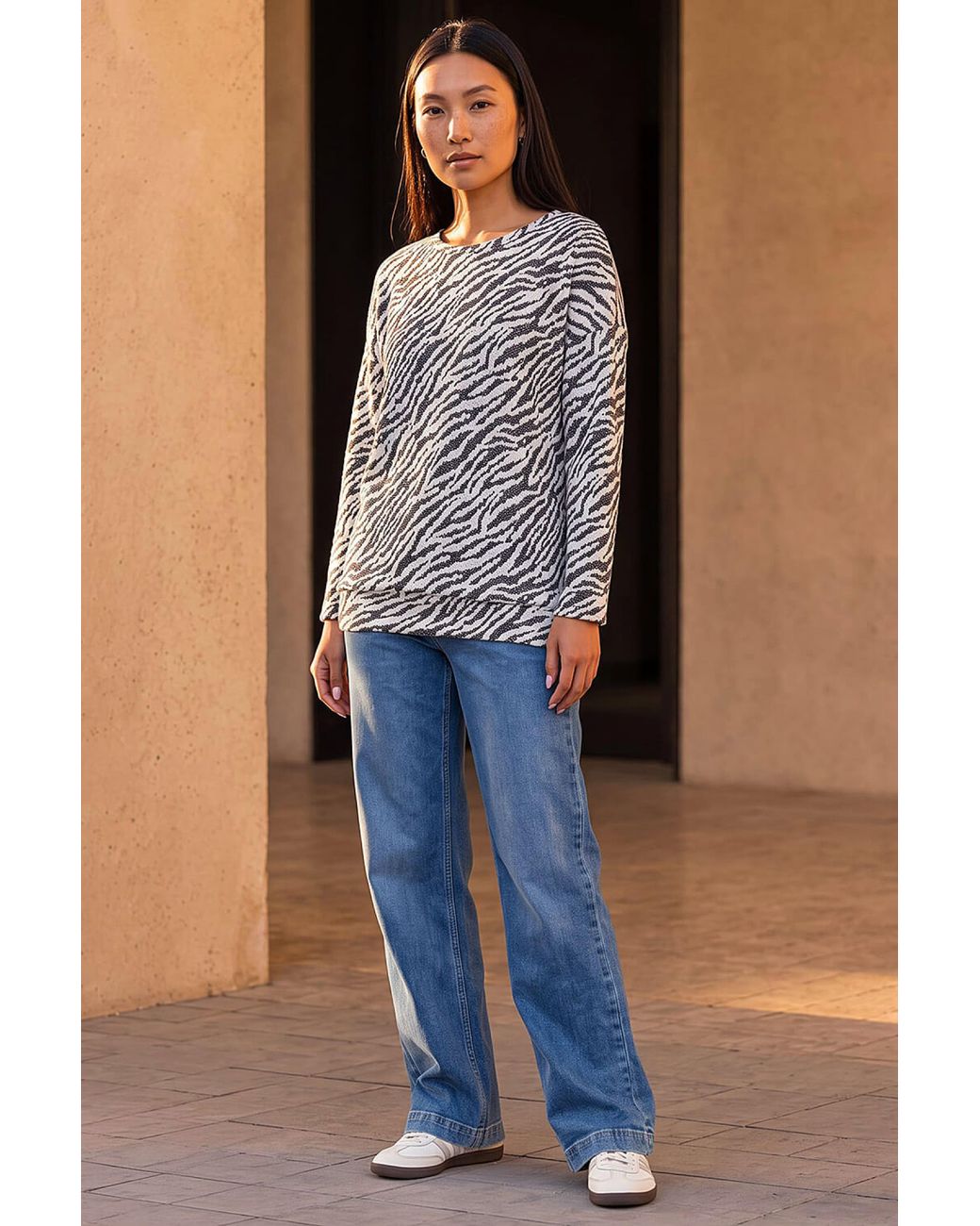 Roman Gray Animal Print Banded Hem Top
