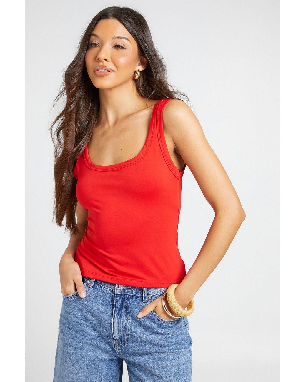 Boohoo Red Matte Slinky Square Neck Vest
