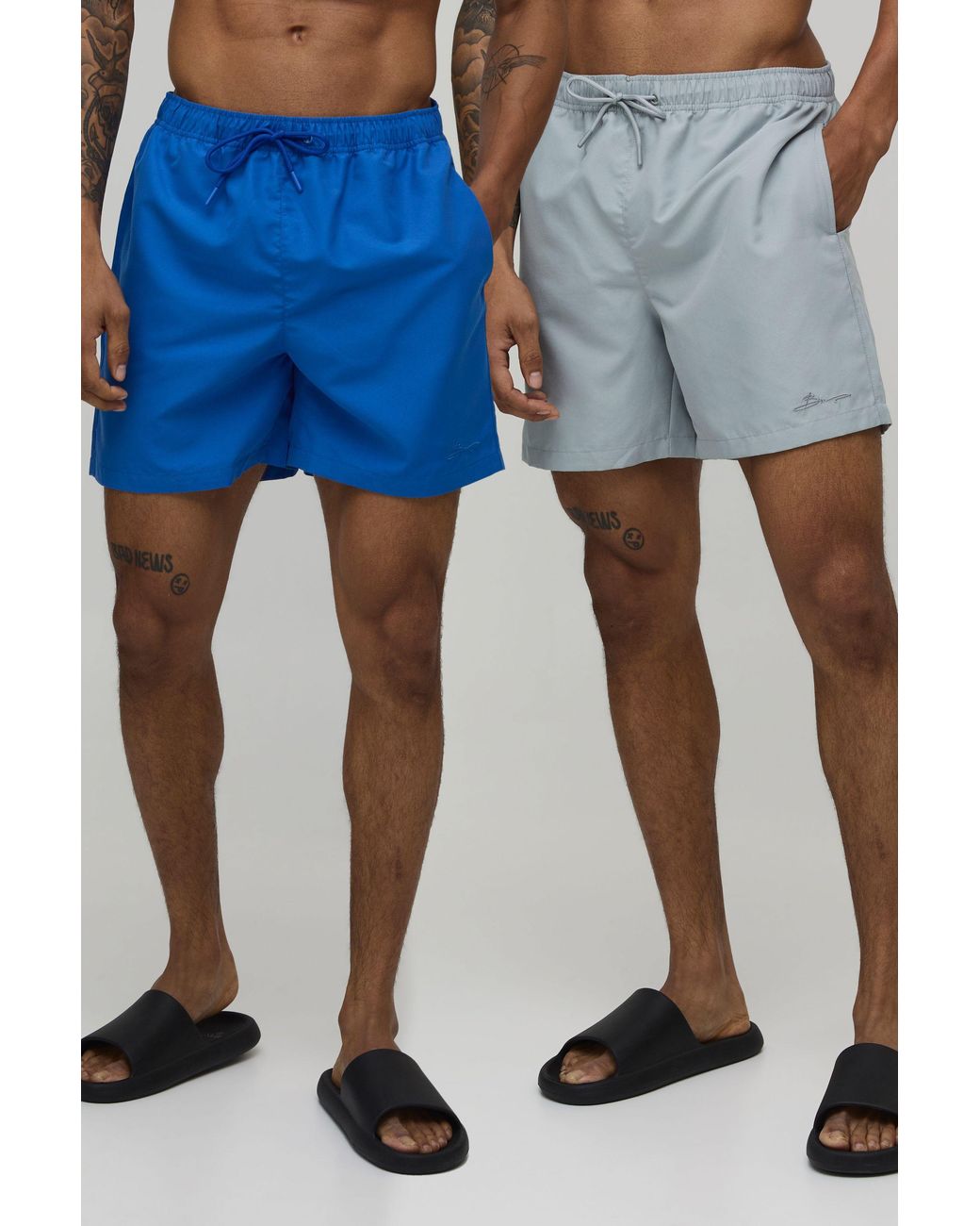 BoohooMAN Blue 2 Pack Mid Length Bm Autograph Swim Short for men