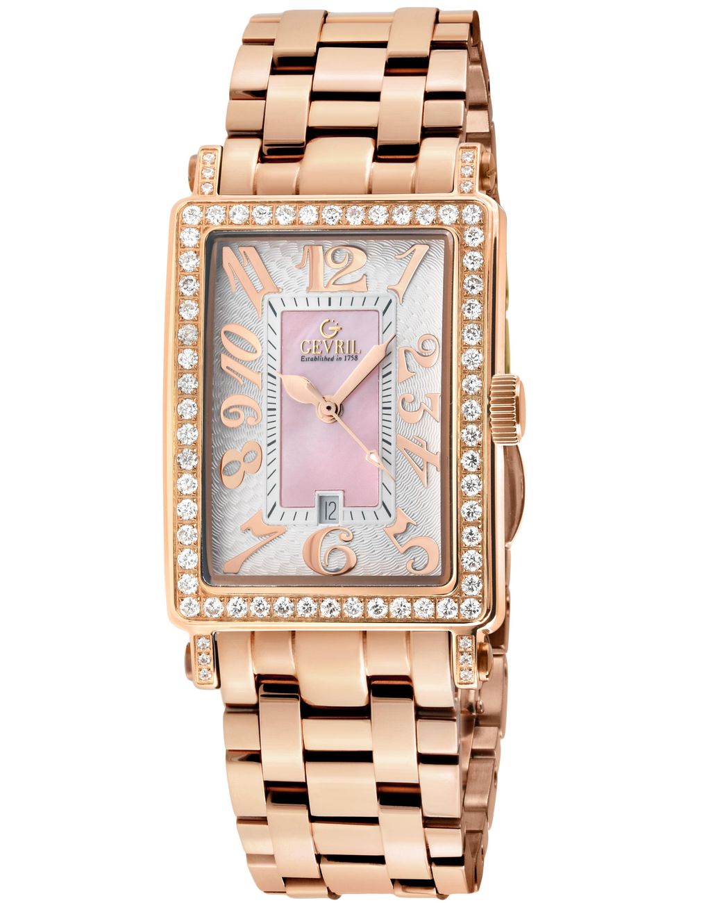 Gevril Natural Ave Of Americas Mini Swiss Quartz Diamond Case, Mop Dial Watch