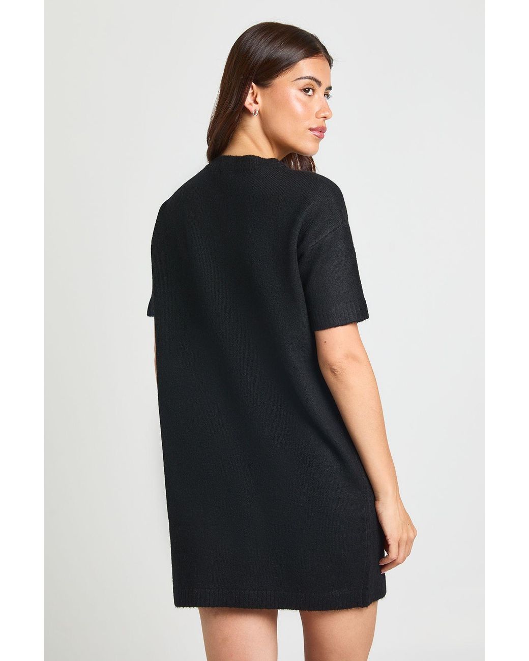 Boohoo Black V Neck Short Sleeve Knitted Mini Dress