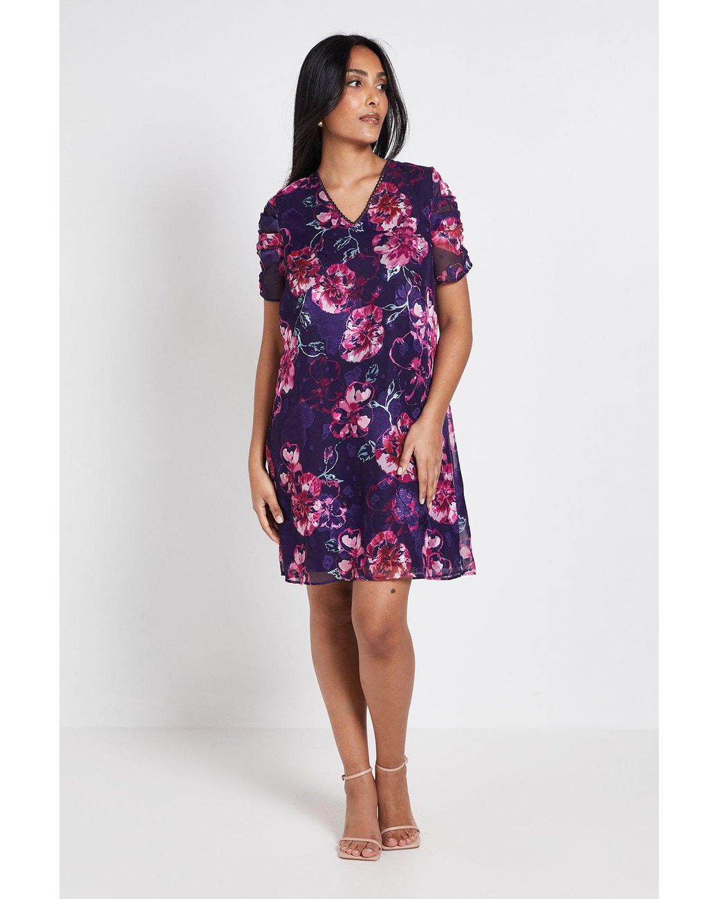 Wallis Red Petite Floral Puff Sleeve Shift Dress