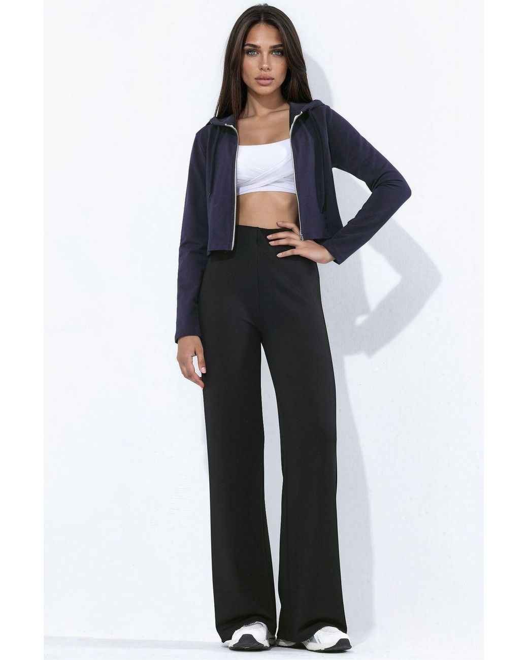 Hiccup Black High Waist Straight Modal Touch Trousers