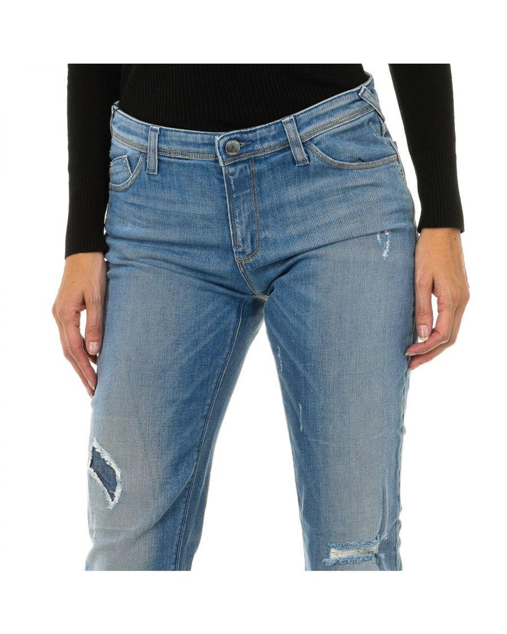 Armani Blue Long Worn And Torn Effect Denim Pants 3Y5J28-5D0Uz